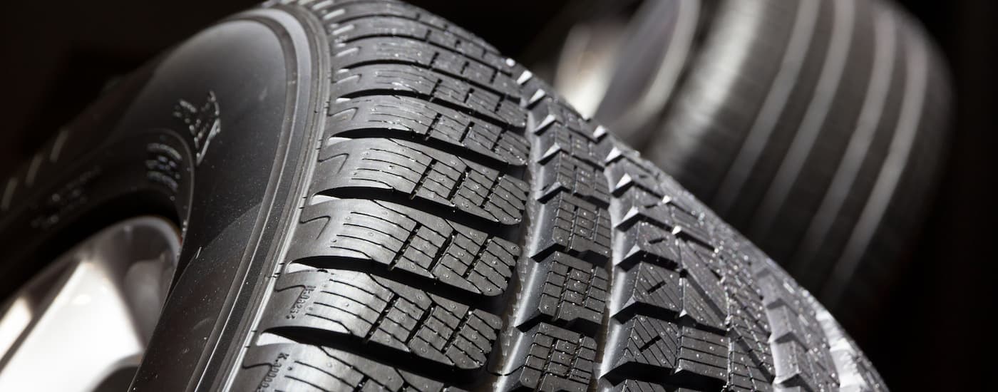 Close up of two tires and treads