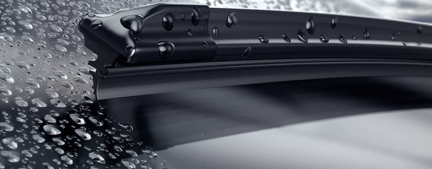 Close-up on windshield wiper blades.